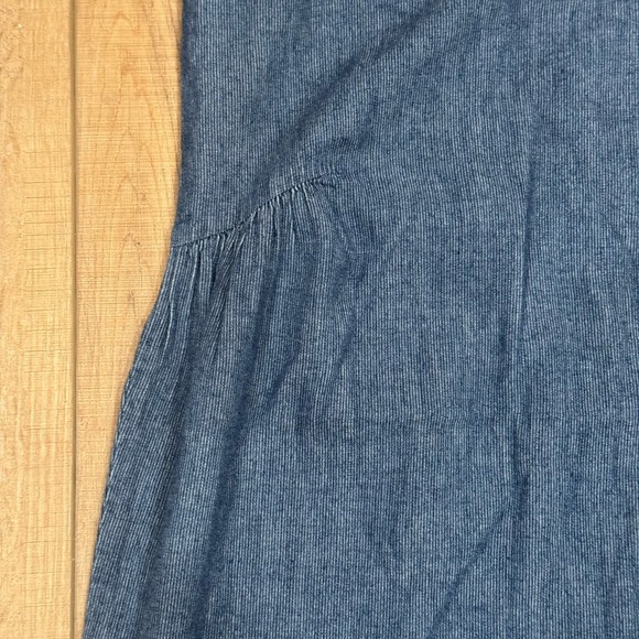 ICHI Chambray Blue Shift Dress Short Sleeve Loose Fit Minimalist One Size - Picture 7 of 10